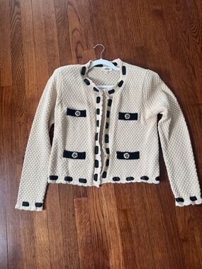 L'AGENCE Cream Knit Cardigan with Black Trim